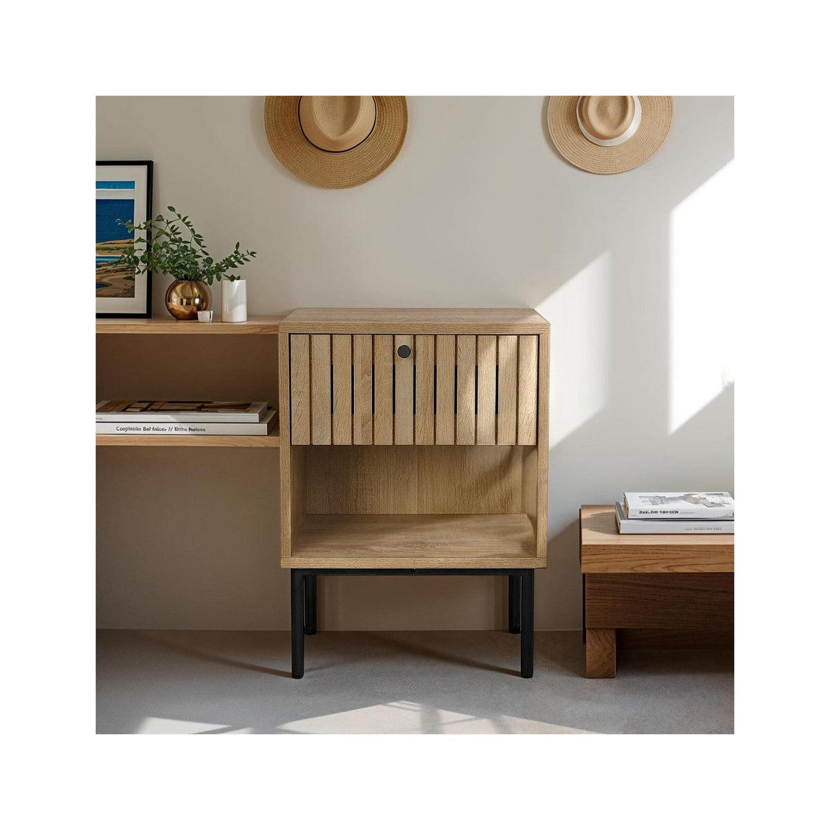 Solna - Table de Chevet 1 Tiroir Couleur Chêne 40 cm - Bois