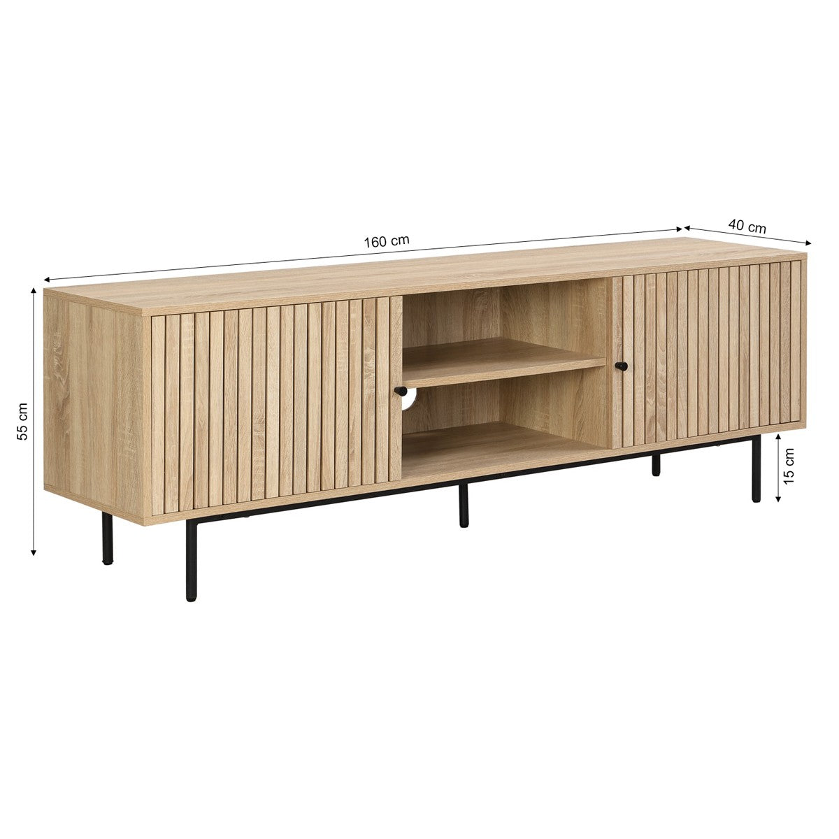 Solna - Meuble TV 2 Portes Couleur Chêne 160 cm - Bois