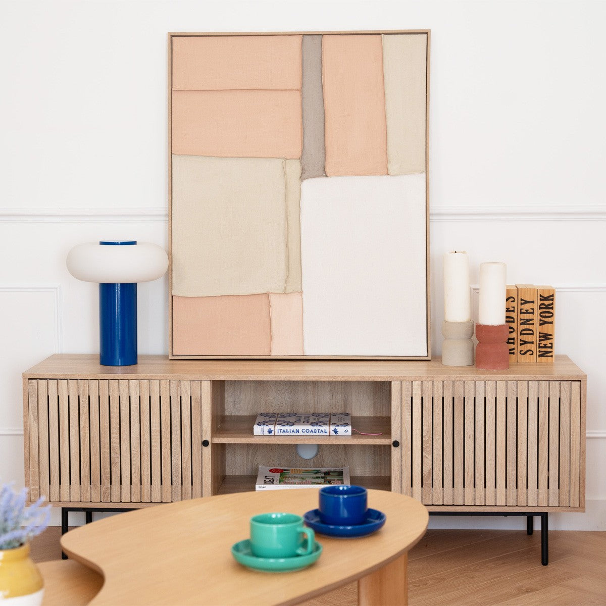 Solna - Meuble TV 2 Portes Couleur Chêne 160 cm - Bois
