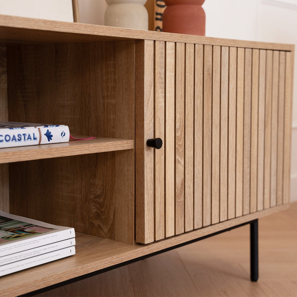 Solna - Meuble TV 2 Portes Couleur Chêne 160 cm - Bois
