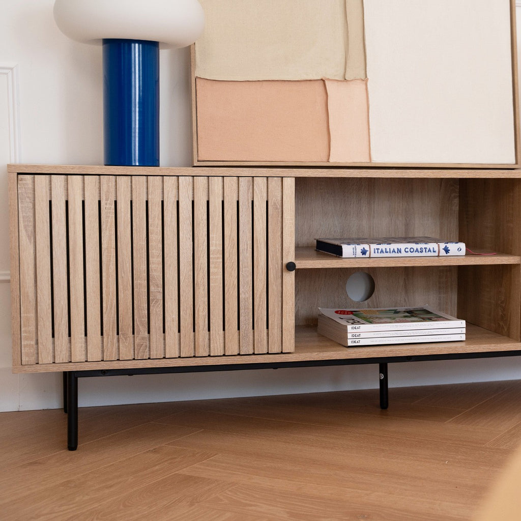 Solna - Meuble TV 2 Portes Couleur Chêne 160 cm - Bois