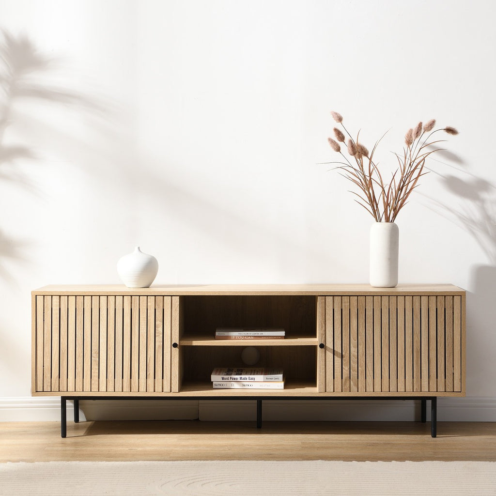 Solna - Meuble TV 2 Portes Couleur Chêne 160 cm - Bois