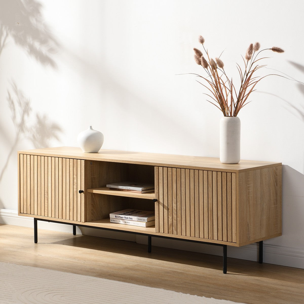 Solna - Meuble TV 2 Portes Couleur Chêne 160 cm - Bois