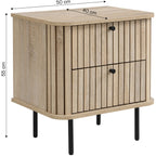 Solna - Table de Chevet 2 Tiroirs Rainurés Couleur Chêne L50xH55 cm - Bois Clair
