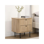 Solna - Table de Chevet 2 Tiroirs Rainurés Couleur Chêne L50xH55 cm - Bois Clair