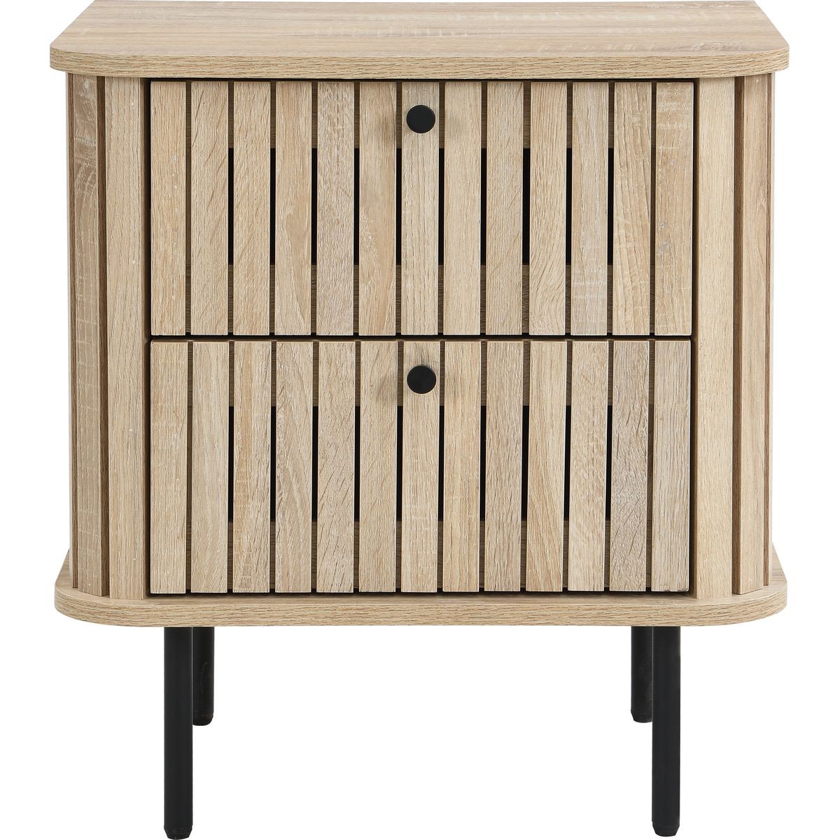 Solna - Table de Chevet 2 Tiroirs Rainurés Couleur Chêne L50xH55 cm - Bois Clair