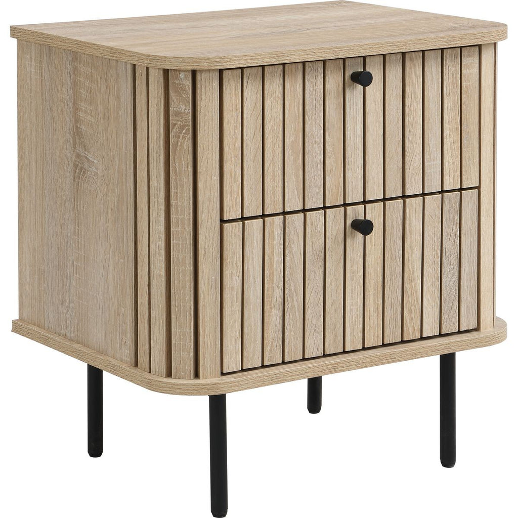 Solna - Table de Chevet 2 Tiroirs Rainurés Couleur Chêne L50xH55 cm - Bois Clair