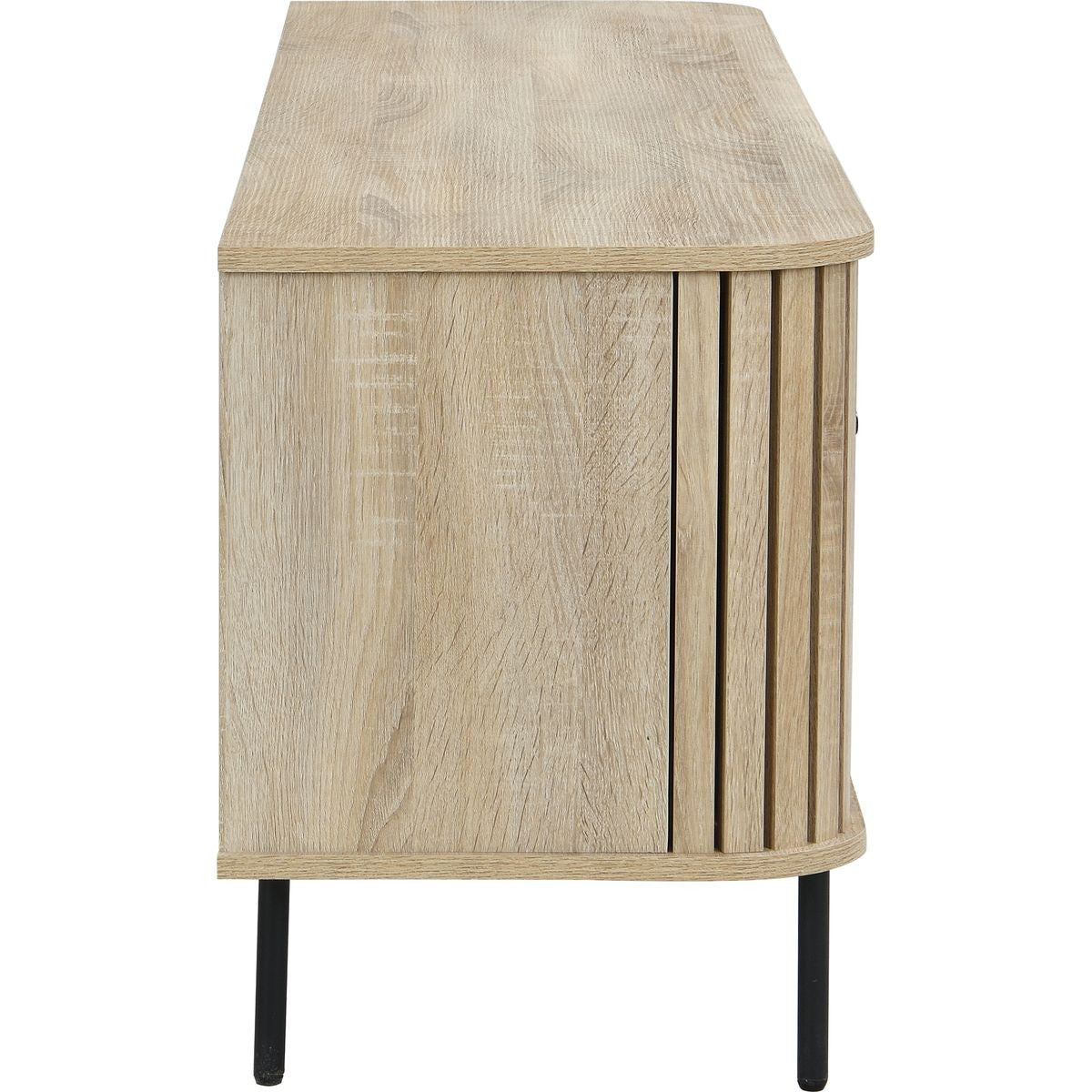 Solna - Meuble TV 2 Portes Rainurées Couleur Chêne L160xH55 cm - Bois Clair