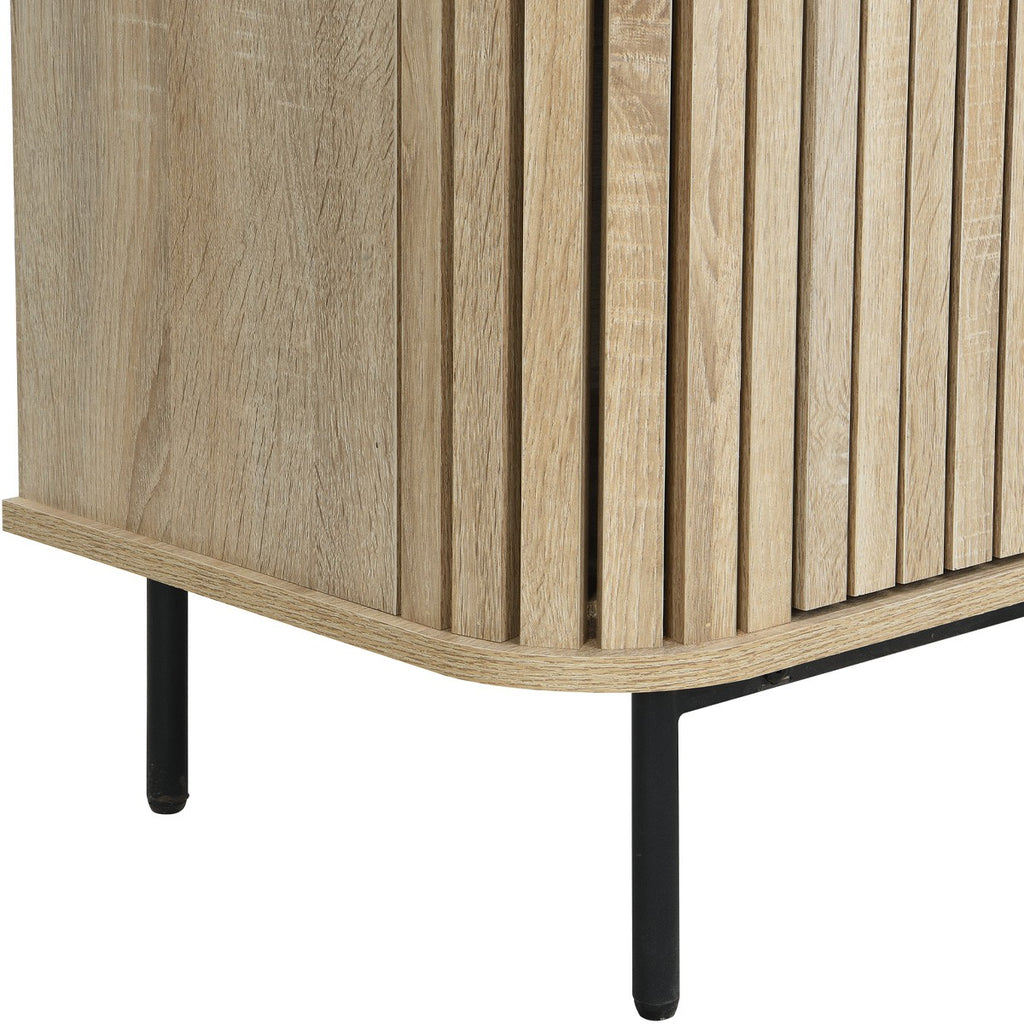 Solna - Meuble TV 2 Portes Rainurées Couleur Chêne L160xH55 cm - Bois Clair