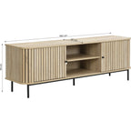 Solna - Meuble TV 2 Portes Rainurées Couleur Chêne L160xH55 cm - Bois Clair