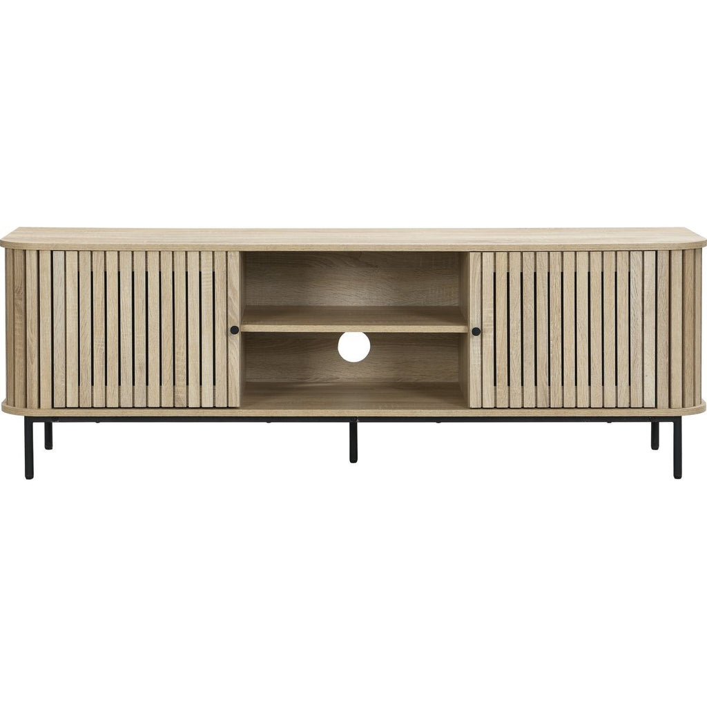 Solna - Meuble TV 2 Portes Rainurées Couleur Chêne L160xH55 cm - Bois Clair