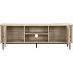 Solna - Meuble TV 2 Portes Rainurées Couleur Chêne L160xH55 cm - Bois Clair