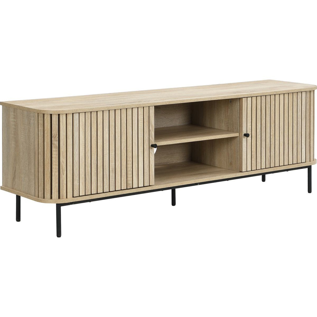 Solna - Meuble TV 2 Portes Rainurées Couleur Chêne L160xH55 cm - Bois Clair