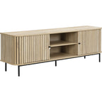 Solna - Meuble TV 2 Portes Rainurées Couleur Chêne L160xH55 cm - Bois Clair
