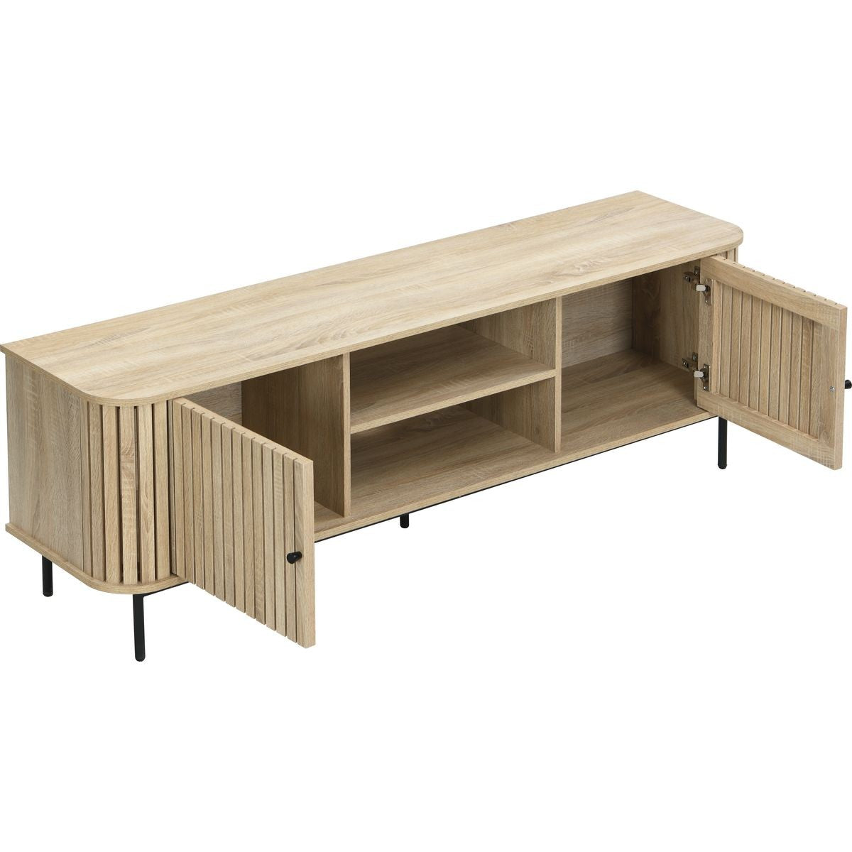 Solna - Meuble TV 2 Portes Rainurées Couleur Chêne L160xH55 cm - Bois Clair