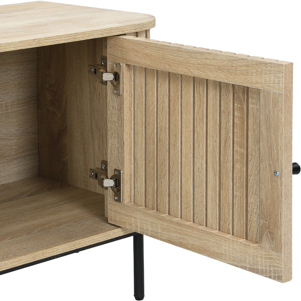 Solna - Meuble TV 2 Portes Rainurées Couleur Chêne L160xH55 cm - Bois Clair