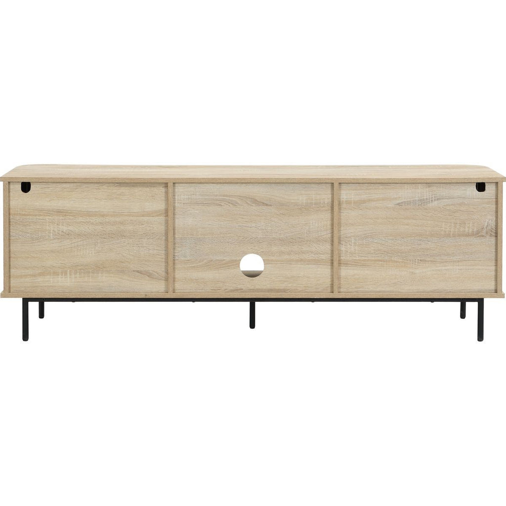 Solna - Meuble TV 2 Portes Rainurées Couleur Chêne L160xH55 cm - Bois Clair