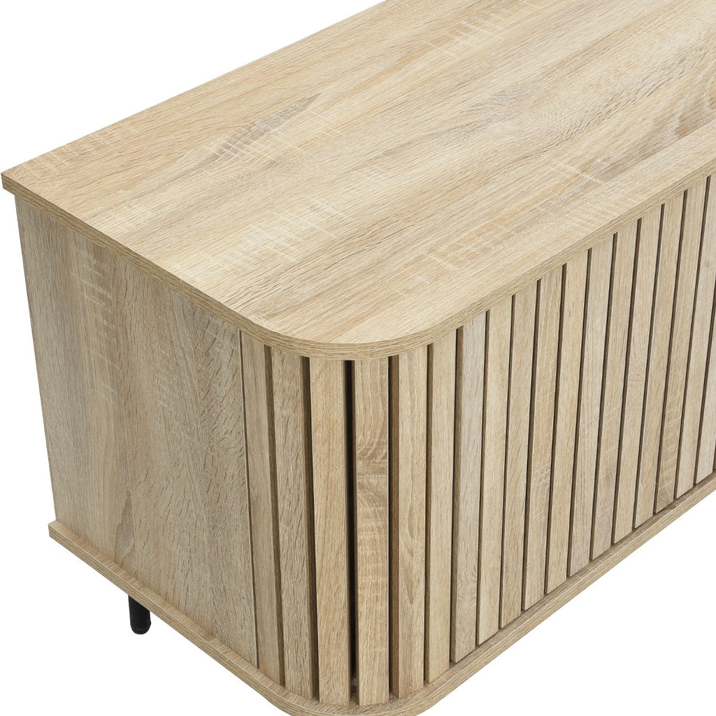 Solna - Meuble TV 2 Portes Rainurées Couleur Chêne L160xH55 cm - Bois Clair