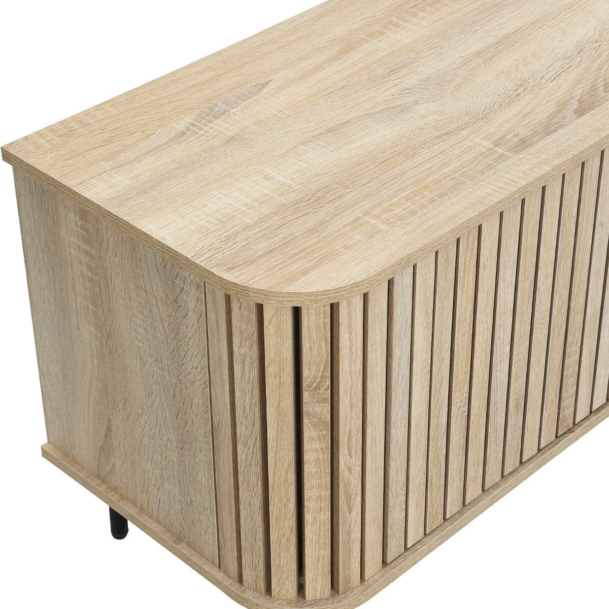 Solna - Meuble TV 2 Portes Rainurées Couleur Chêne L160xH55 cm - Bois Clair