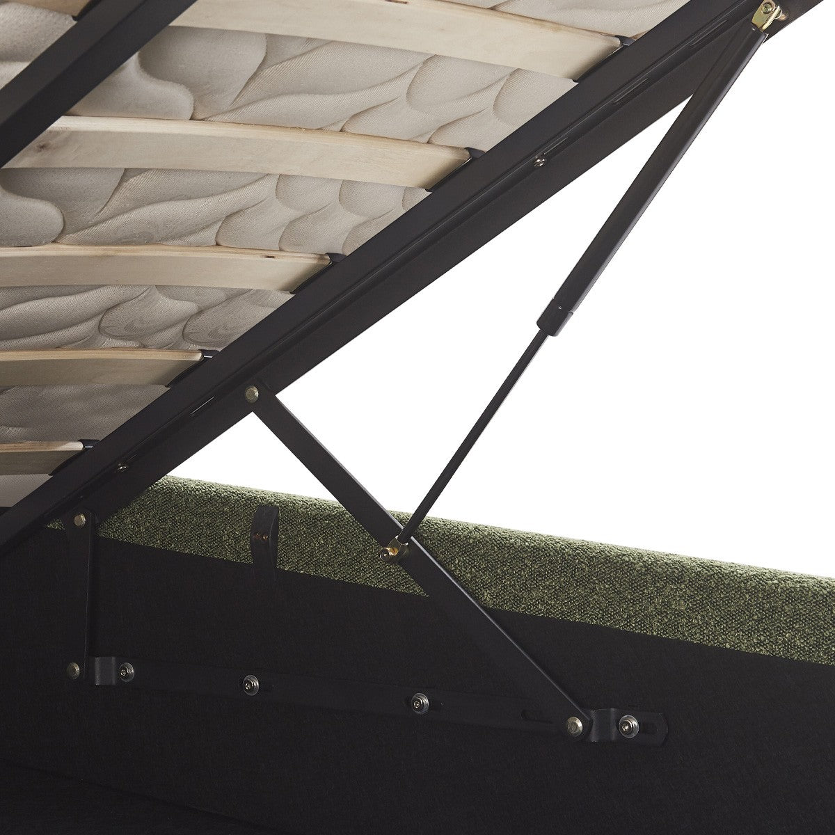 Suzon - Lit Coffre Adulte avec Tête de Lit Matelassée en Tissu Bouclé - Vert