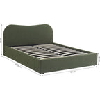 Suzon - Lit Coffre Adulte avec Tête de Lit Matelassée en Tissu Bouclé - Vert