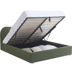 Suzon - Lit Coffre Adulte avec Tête de Lit Matelassée en Tissu Bouclé - Vert