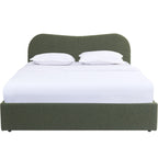Suzon - Lit Coffre Adulte avec Tête de Lit Matelassée en Tissu Bouclé - Vert