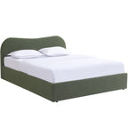 Suzon - Lit Coffre Adulte avec Tête de Lit Matelassée en Tissu Bouclé - Vert