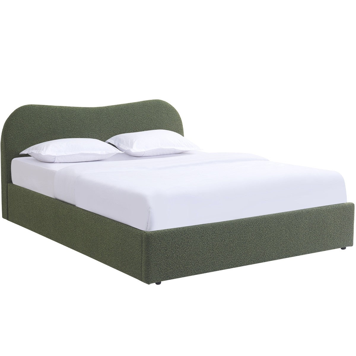 Suzon - Lit Coffre Adulte avec Tête de Lit Matelassée en Tissu Bouclé - Vert
