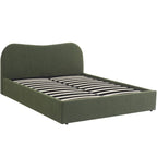 Suzon - Lit Coffre Adulte avec Tête de Lit Matelassée en Tissu Bouclé - Vert