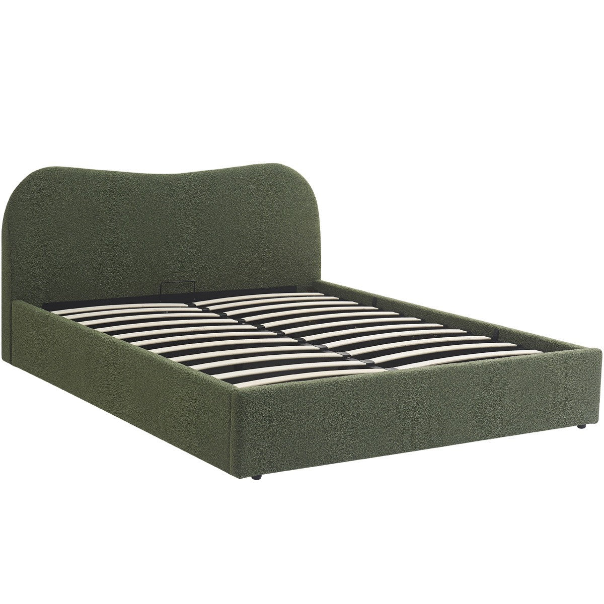 Suzon - Lit Coffre Adulte avec Tête de Lit Matelassée en Tissu Bouclé - Vert