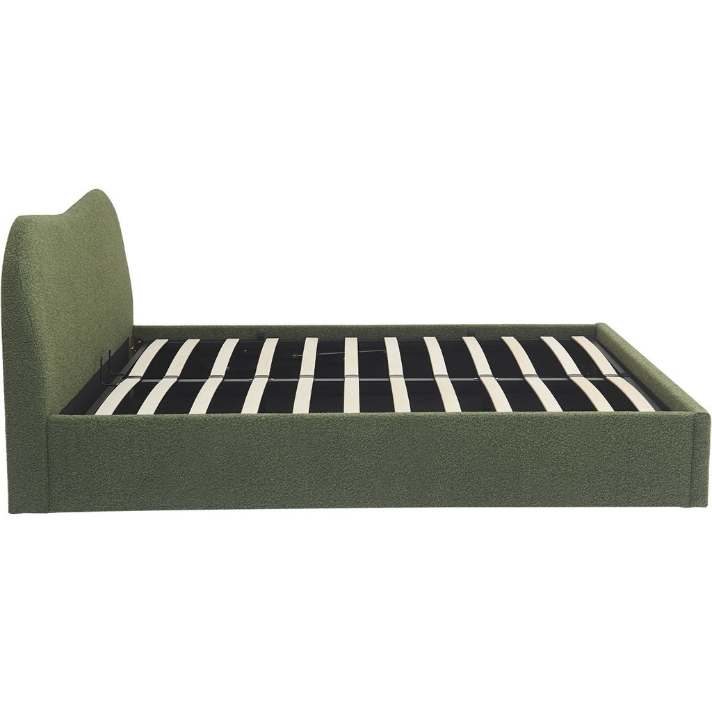 Suzon - Lit Coffre Adulte avec Tête de Lit Matelassée en Tissu Bouclé - Vert