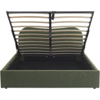 Suzon - Lit Coffre Adulte avec Tête de Lit Matelassée en Tissu Bouclé - Vert
