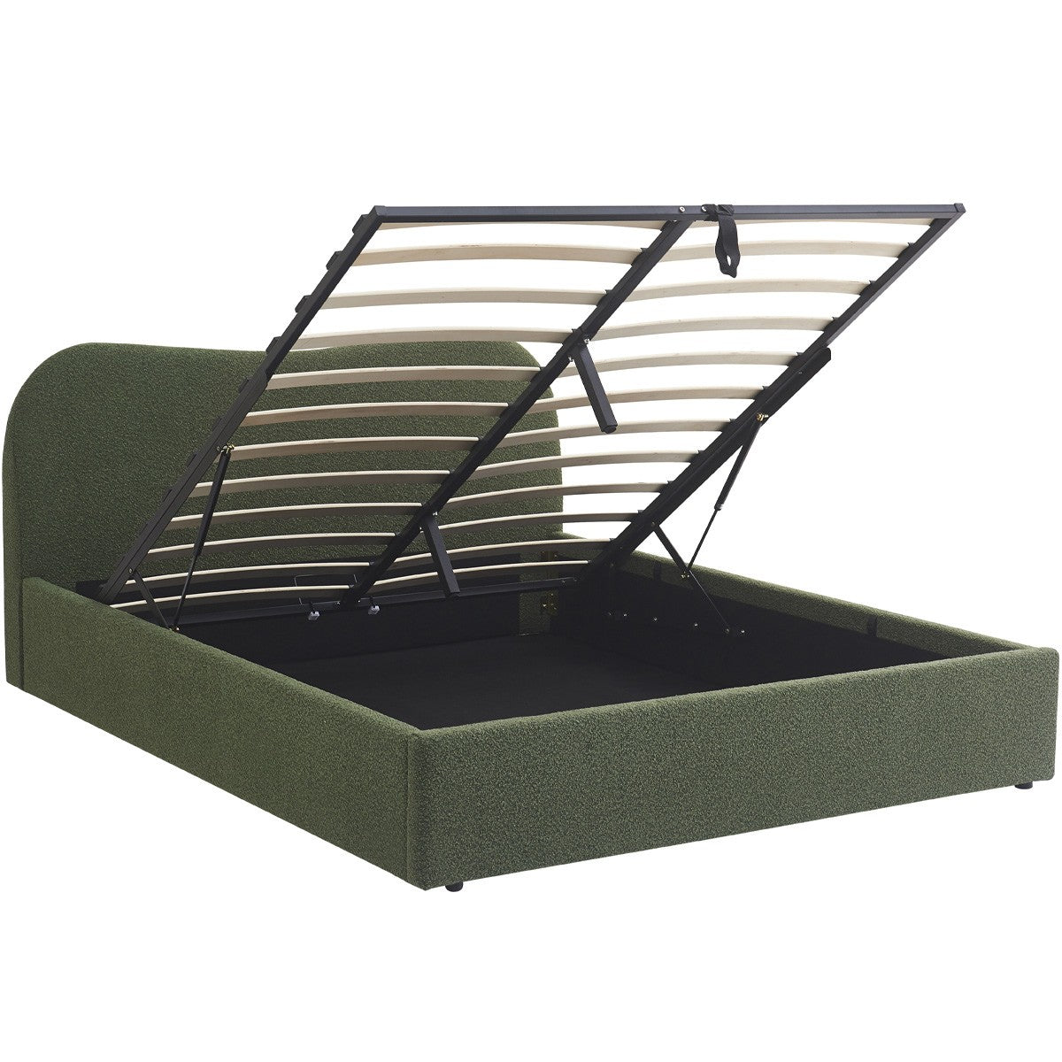 Suzon - Lit Coffre Adulte avec Tête de Lit Matelassée en Tissu Bouclé - Vert