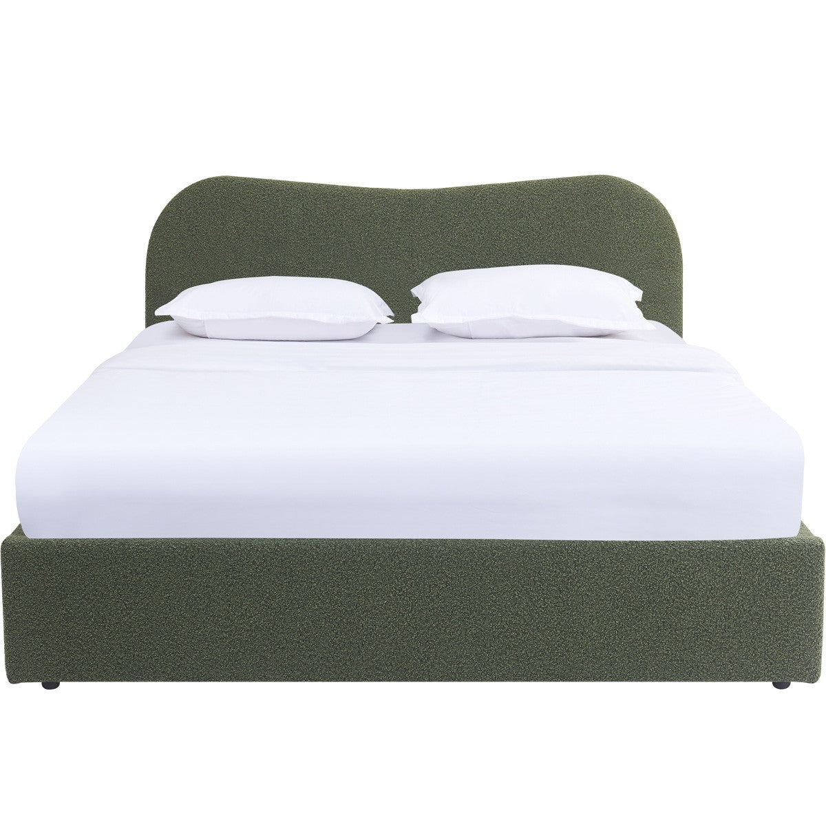 Suzon - Lit Coffre Adulte avec Tête de Lit Matelassée en Tissu Bouclé - Vert