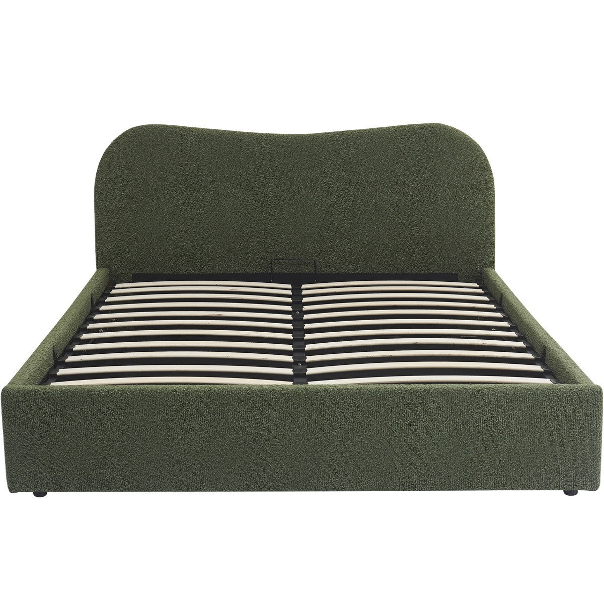 Suzon - Lit Coffre Adulte avec Tête de Lit Matelassée en Tissu Bouclé - Vert