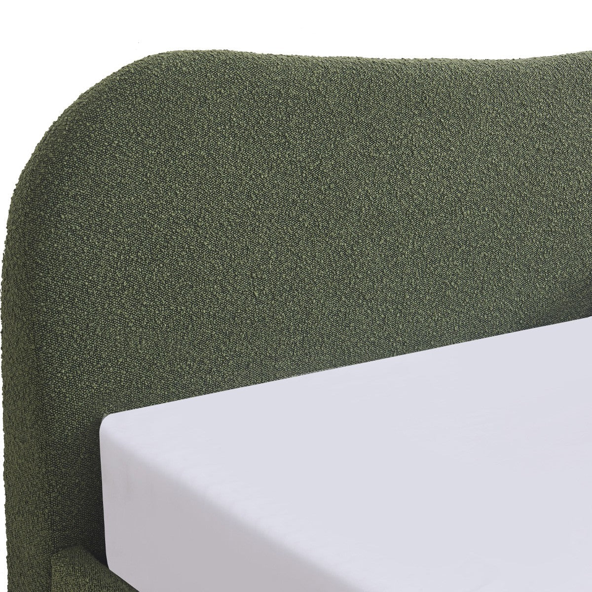 Suzon - Lit Coffre Adulte avec Tête de Lit Matelassée en Tissu Bouclé - Vert