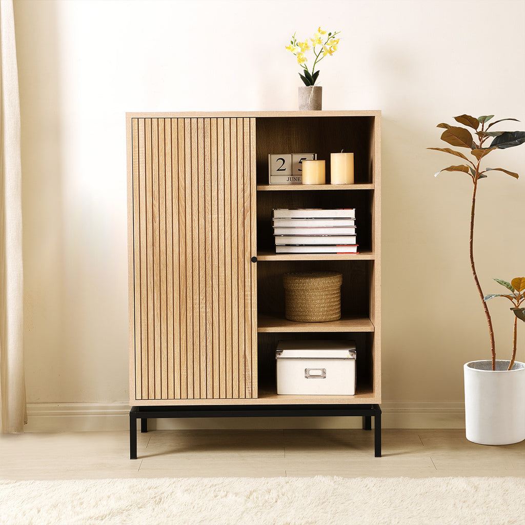 Talia - Bibliothèque 1 Porte 4 Niches Effet 80 cm - Bois