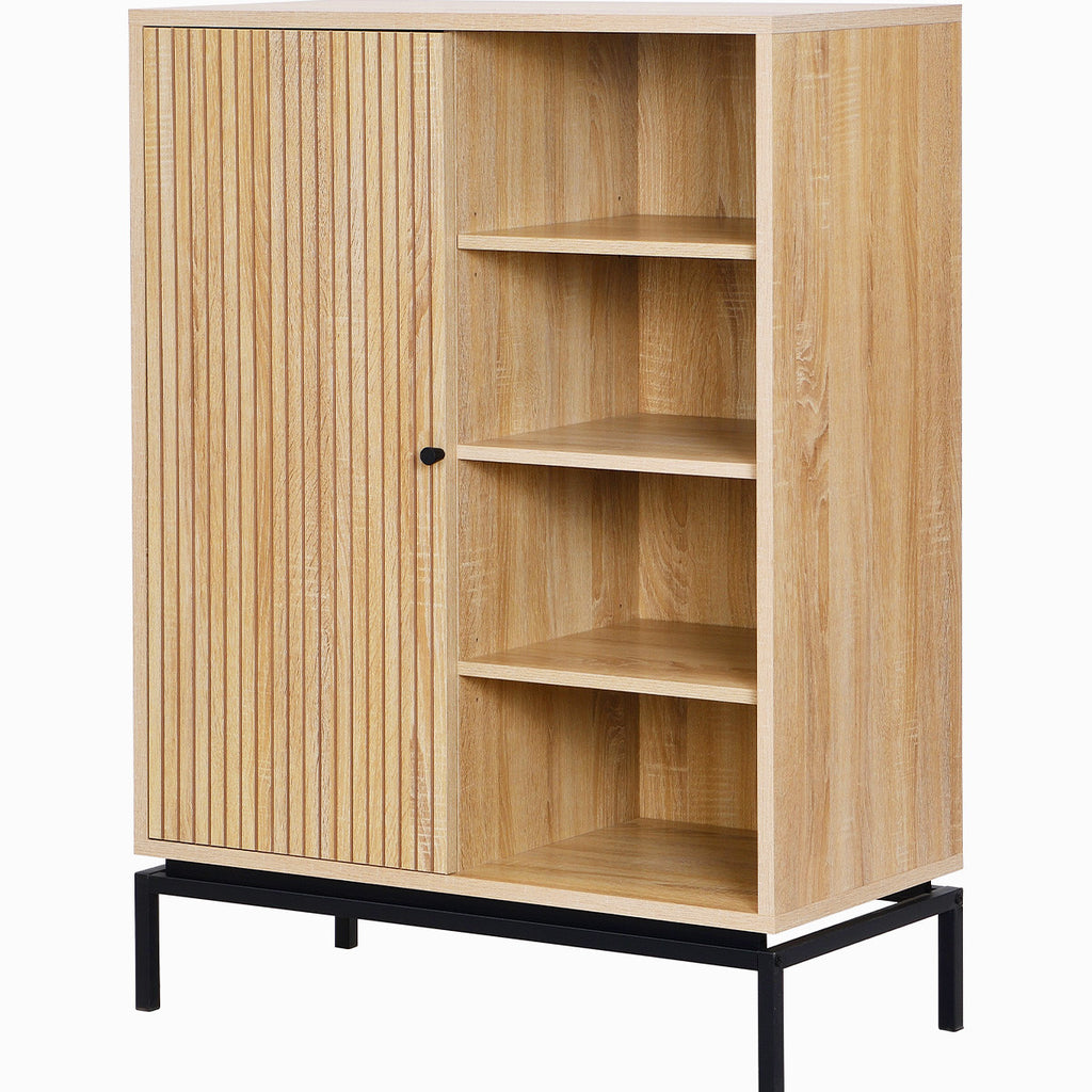 Talia - Bibliothèque 1 Porte 4 Niches Effet 80 cm - Bois