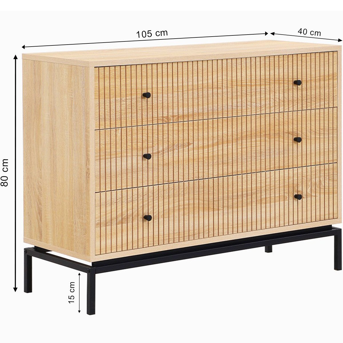 Talia - Commode 3 Tiroirs Effet 105 cm - Bois