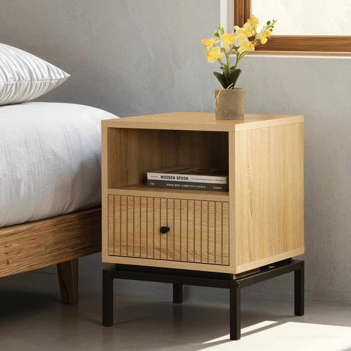 Talia - Table de Chevet 1 Tiroir Effet 40 cm - Bois
