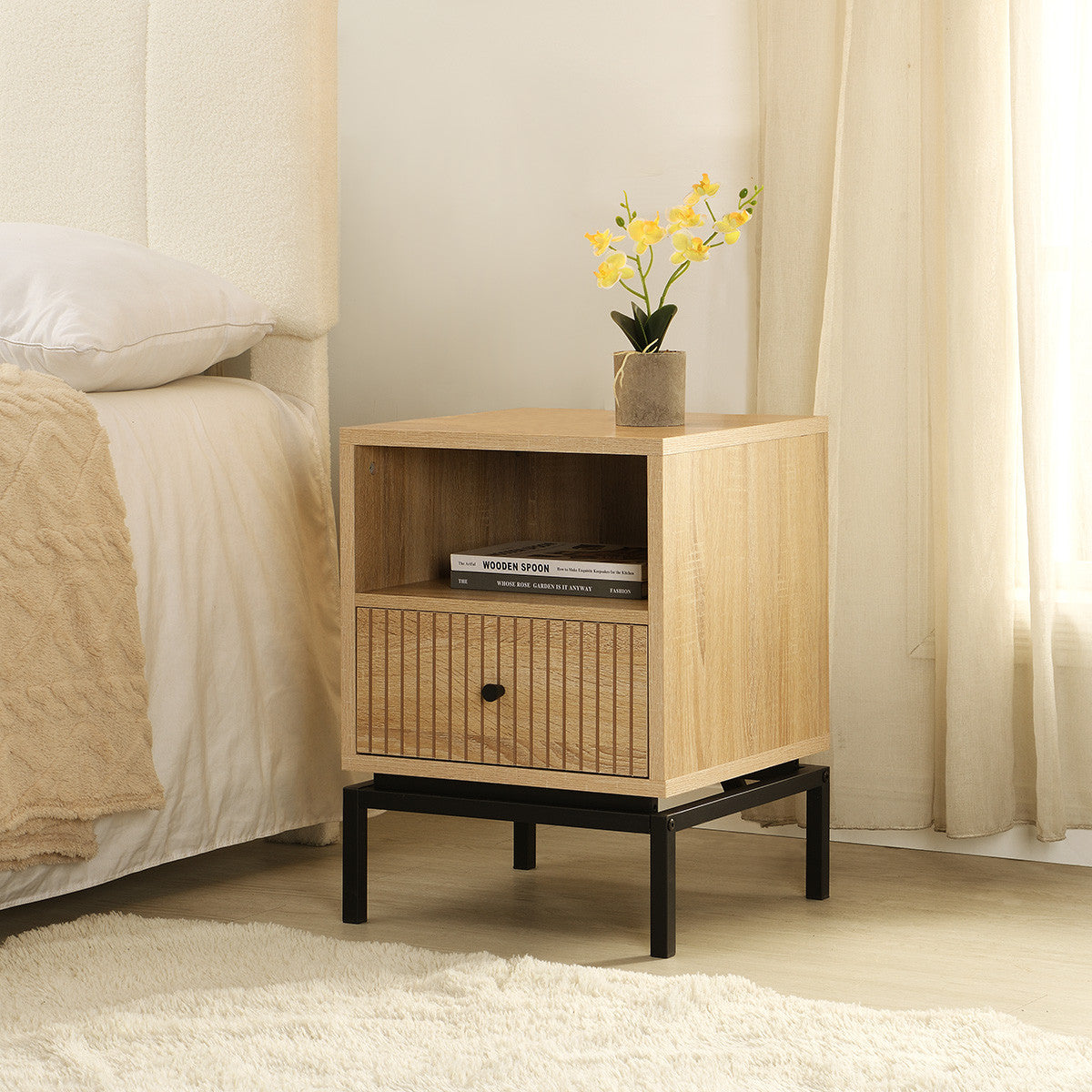 Talia - Table de Chevet 1 Tiroir Effet 40 cm - Bois