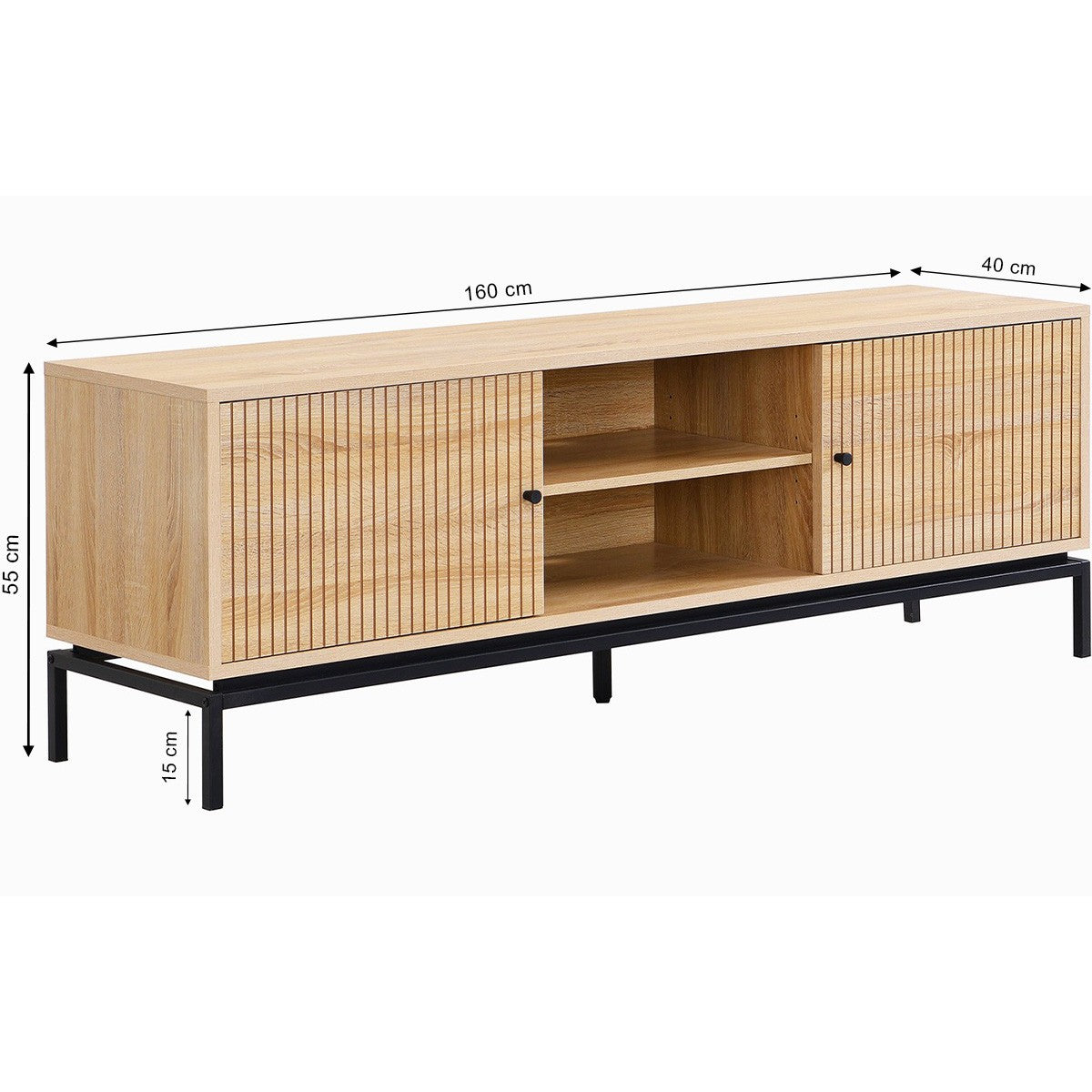Talia - Meuble TV 2 Portes Effet 160 cm - Bois