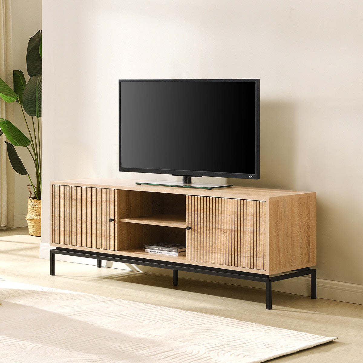 Talia - Meuble TV 2 Portes Effet 160 cm - Bois