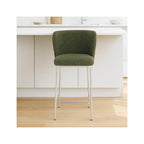Toma - Lot de 2 Tabourets de Bar en Tissu Bouclé, Piètement Chromé - Vert