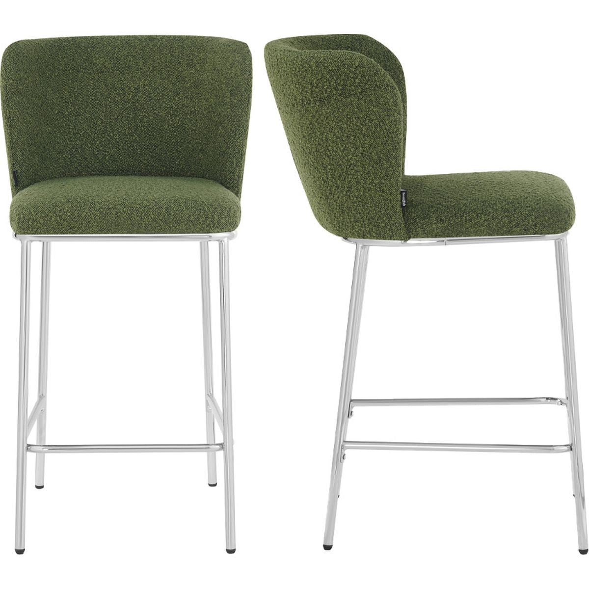 Toma - Lot de 2 Tabourets de Bar en Tissu Bouclé, Piètement Chromé - Vert