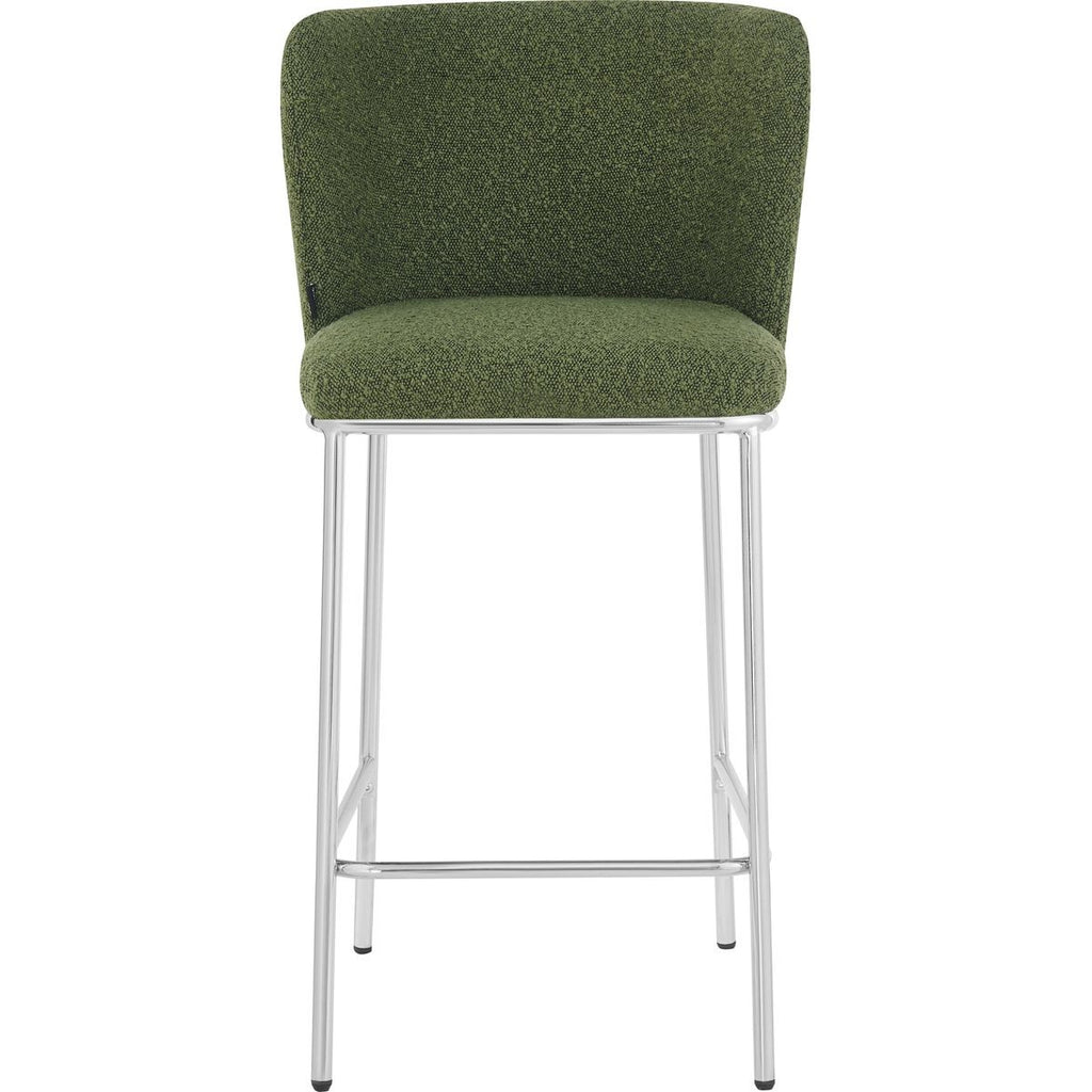Toma - Lot de 2 Tabourets de Bar en Tissu Bouclé, Piètement Chromé - Vert
