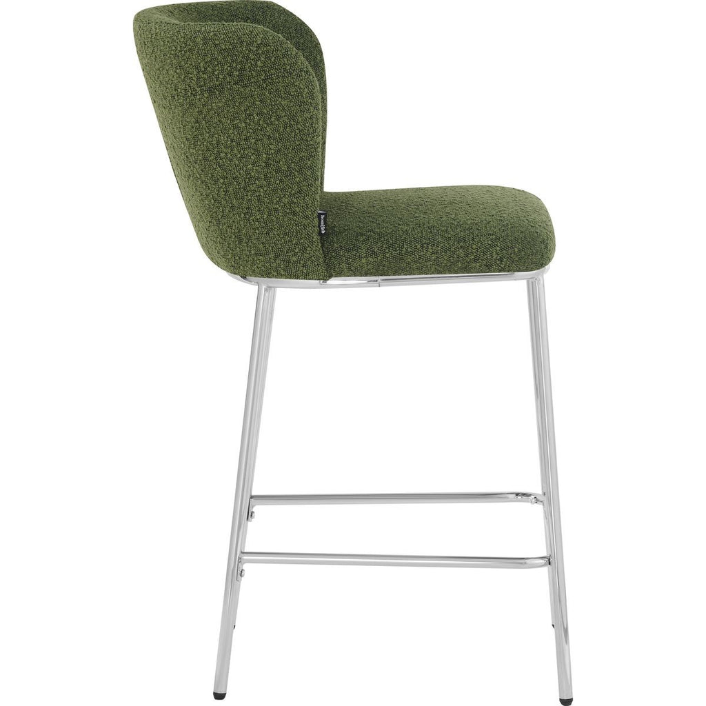 Toma - Lot de 2 Tabourets de Bar en Tissu Bouclé, Piètement Chromé - Vert