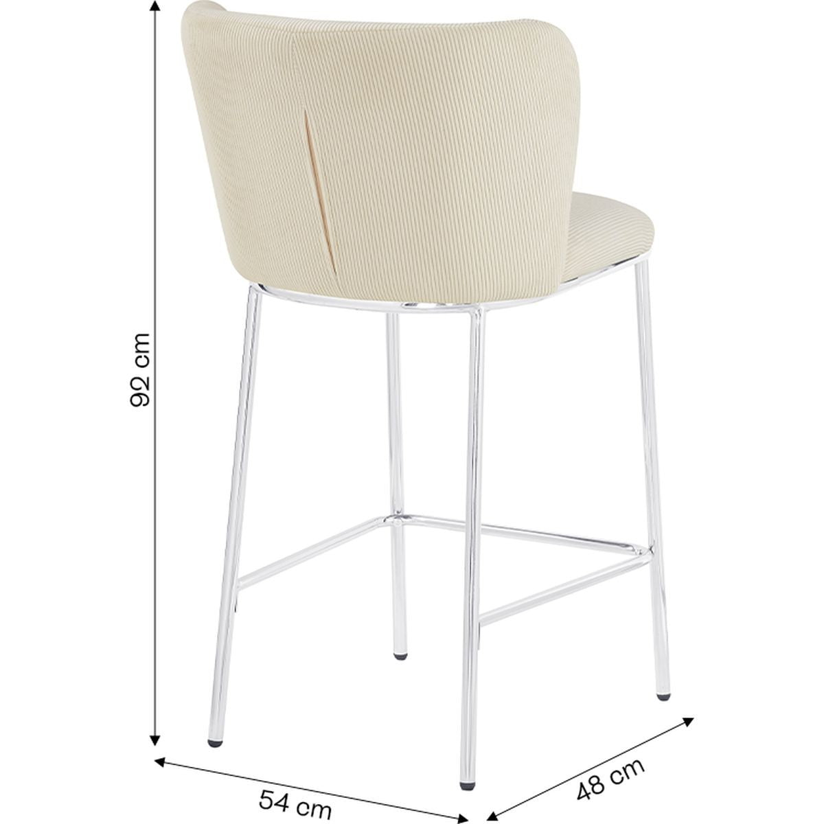 Toma - Lot de 2 Tabourets de Bar en Velours Côtelé, Piètement Chromé - Beige
