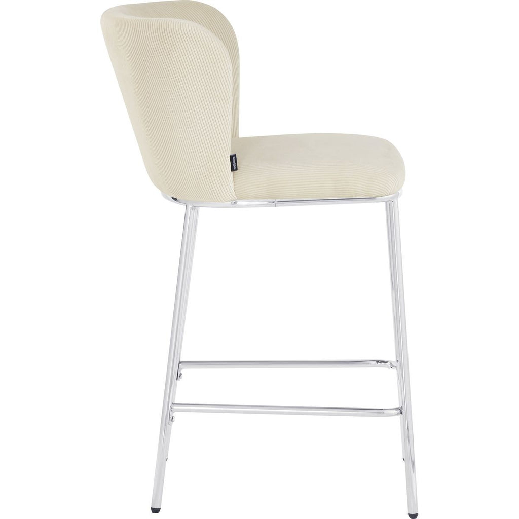 Toma - Lot de 2 Tabourets de Bar en Velours Côtelé, Piètement Chromé - Beige